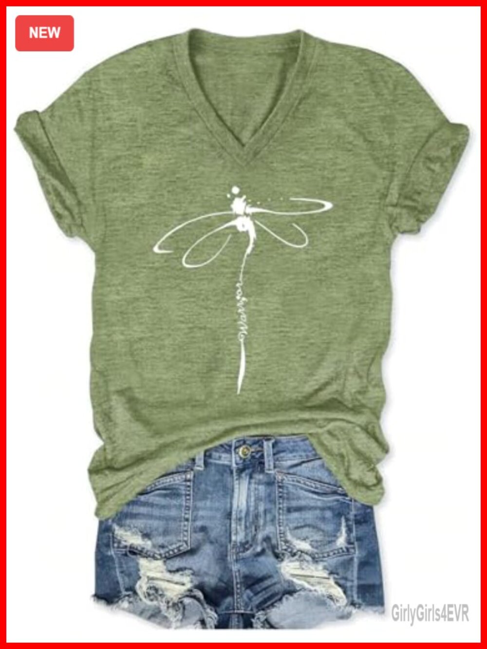 Women's V-Neck Dragonfly Graphic Tee Cotton Summer Boho Short Sleeve T-Shirt